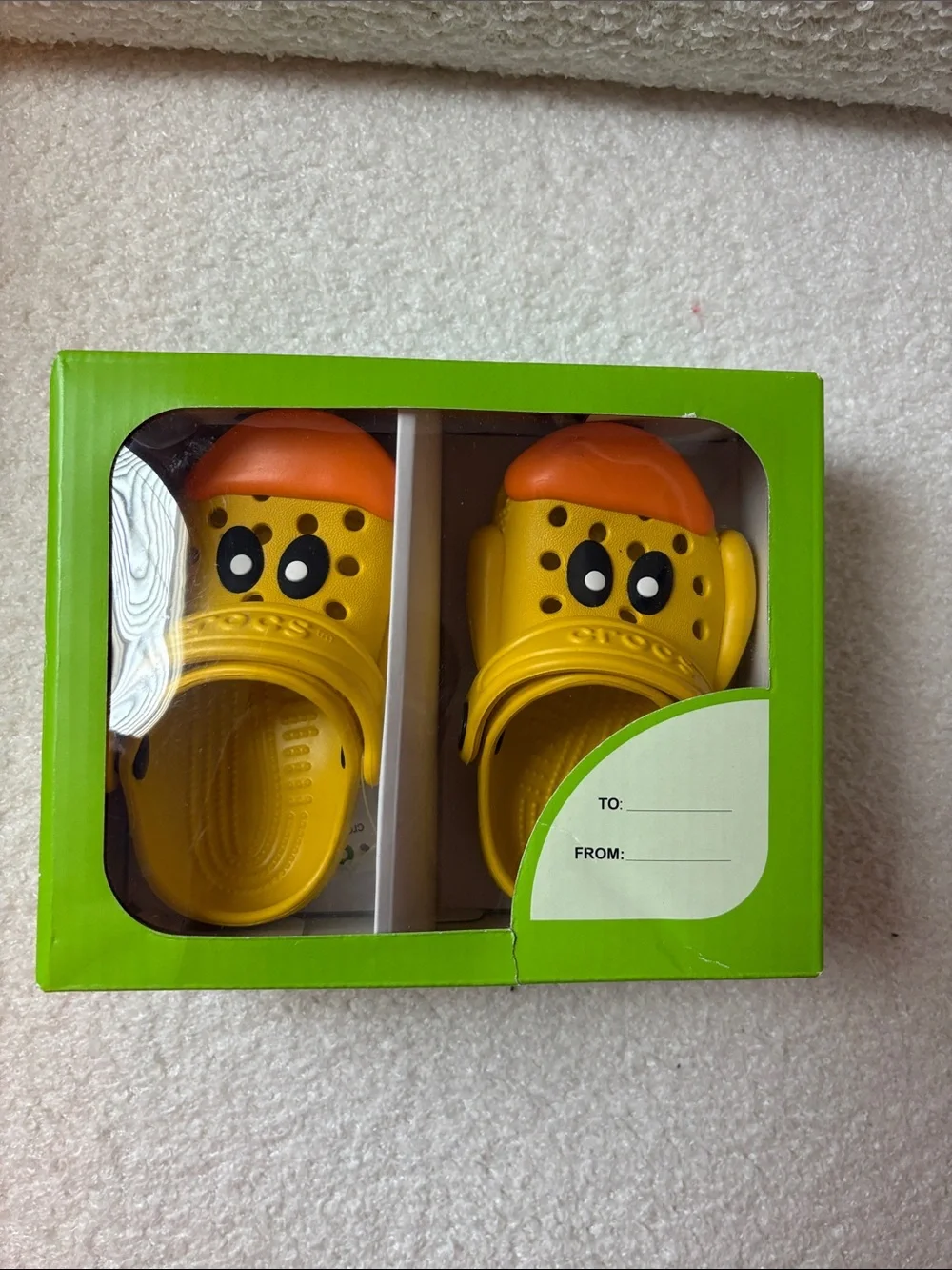 CROCS Kids Yellow Cartoon Clogs with Orange Hat Accent